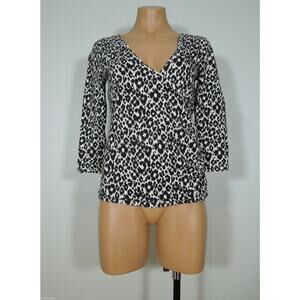 MICHAEL KORS Surplice Top S SMALL Womens Animal Print 3/4 Sleeves